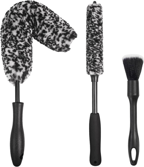 NIKCOSMK 3PCS Wheel Brush Kit for Cleaning Wheel and Tire, Wheel and Rim Brush, Car Detailing Brushes, Bendable & Durable Car Wheel Rim Cleaner Br...