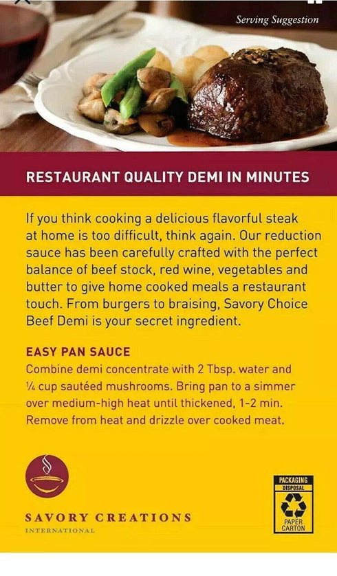 Savory Choice Beef Demi Glace Reduction Sauce Packet 75gr (pack of 3)...