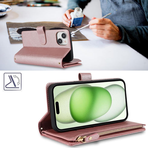 Jaorty for Apple iPhone 15 Plus Phone Wallet Case for Women with Card Holder,Crossbody iPhone 15 Plus Case with Strap Lanyard,Zipper Pocket Magnet...