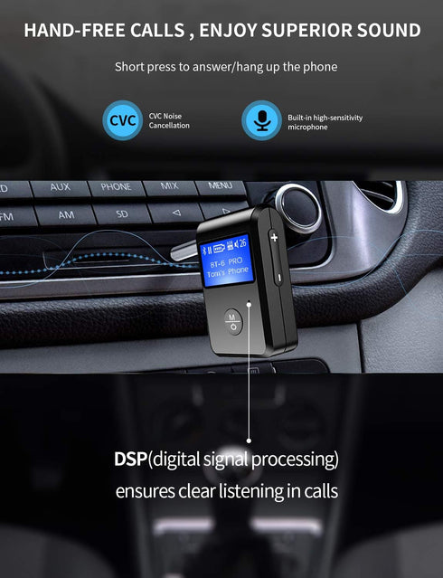 ZIIDOO Visible Bluetooth Car Adapter,Aux Bluetooth Adapter 5.0 with Display Screen,Portable Bluetooth Receiver with DSP/CVC Noise Cancellation and...