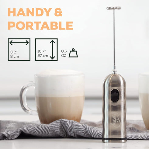 Café Casa Milk Frother for Coffee - 2 Speed Handheld, Battery Operated, Stainless Steel Drink Mixer & Mini Foam Maker - Electric Whisk for Coffee,...