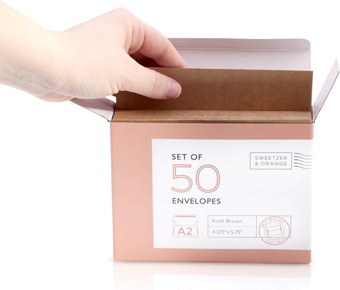 Sweetzer & Orange A2 Envelopes (50 with Box). Brown Envelopes Self Seal. Luxury 150gsm For Greeting Card Envelopes and Invitation Envelopes 4.375 ...