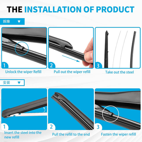 ZOFFI Hybrid Windshield Wiper Blade Refills 26"+17" Set of 4, 8.5mm width with natural AAAA level rubber...