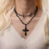 Gothic Bead Cross Necklace,Punk Black Cross Pendant Beaded Necklace for Men Women,Layered Cross Choker Necklace,Goth Gothic Y2k Necklaces,Hallowee...