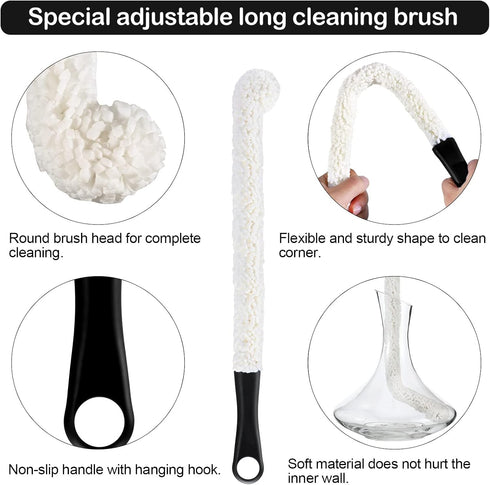 3 Pieces Decanter Cleaning Brush Flexible Bottle Scourer and 400 Pieces Reusable Decanter Cleaning Beads Household Cleaning Tools for Wine Decante...