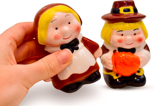 Holiday Salt and Pepper Shakers, Pilgrim Couple Holiday Ceramic Set, Holiday Decor, Barclay’s Buys...