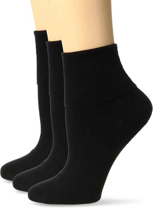 No nonsense Women's Cotton Basic Cuff Sock, Black - 3 Pair Pack, 4-10 (BC2264)...