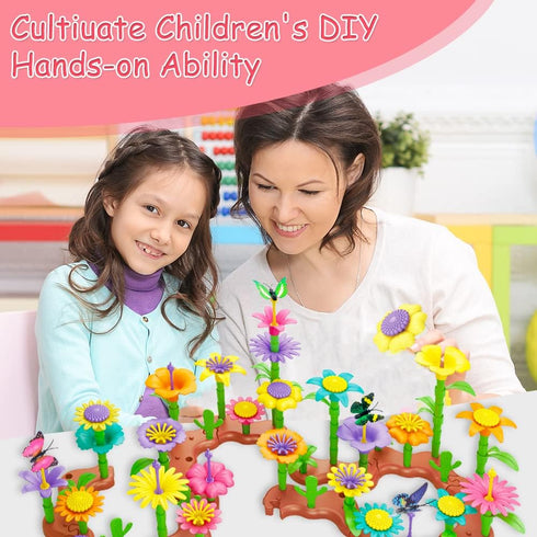 Flower Garden Building Toys, Girl Toys Build a Garden, 144 PCS Flower Pretend Gardening Gift for Kids, Floral Arrangement Playset for Age 3 4 5 6 ...