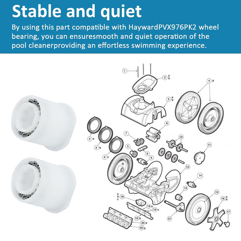 Pool Cleaner Bearing PVX976PK2 - Compatible Replacement for Hayward, AquaNaut, Poolvergnuegen, and Phoenix - 2 Pack Pool Vacuum Parts - Fits 200, ...