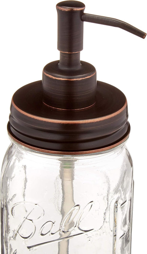 Ball Mason Jar Soap Dispenser Pump with Non-Slip Coaster, 16oz Clear Pint Ball Jar Soap Dispenser, Glass with Oil Rubbed Bronze Dispensing Lid, Ru...