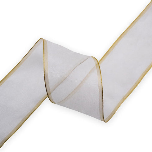 Solid White Organza Ribbon Gold Lurex Wired Edge Ribbon, 2.5 Inch x 11 Yards for Gift Packaging Wedding Decoration...