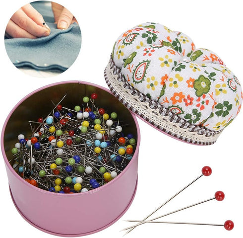 500Pcs Glass Pin, Sewing Pins Ball Glass Head Pins Needle Tinplate Box Cloth Pin Cushion Quilting Decorating Tool Sewing CraftsStraight Pins...