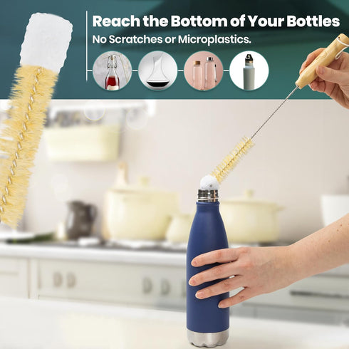 Bottle and Straw Brush Cleaning Set - Ergonomic & Plastic Free Bamboo Bottle Brush, All in One Bottle Cleaning Set, Sturdy Eco Friendly Water Bott...