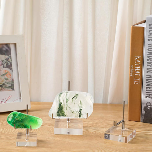 Glenmal 3 Pack Adjustable Metal Arm Display Stand Easel with Acrylic Base for Gemstones Fossils Minerals Plates Collectibles with Adjustable Metal...