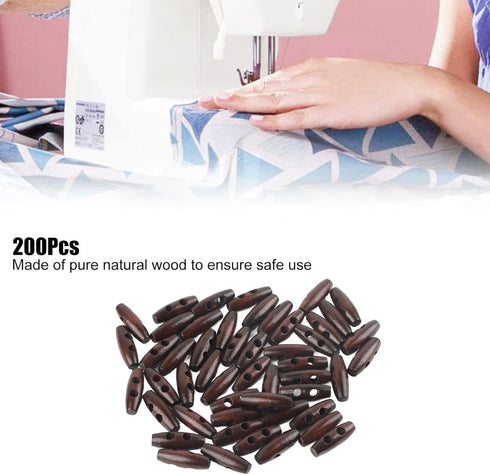 Wooden Toggle Buttons,200Pcs 2 Hole DIY Olive Shape Buttons Sewing Knitting Buttons Clothing Accessories for Clothing Sewing Decorative...