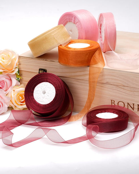 Pink Organza Ribbon for Gift Wrapping, FAKILO 2 Inch Shimmer Sheer Wrapping Ribbon for Bouquet, Wedding, Christmas Gift - 50 Yards Each Roll...