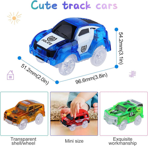 Tracks Cars Magic,Light Up Magic Toy Race Cars Glow in The Dark Toy Cars Gifts for 3 4 5 6 7 8 Kid,Boy&Girl with 5 LED Flashing Light Battery Oper...