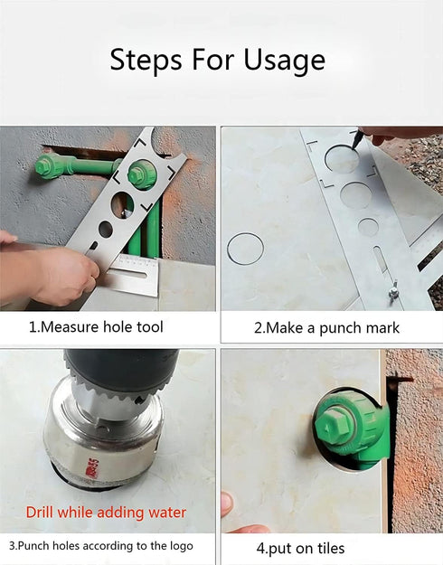 Ceramic Tile Hole Locator, Stainless Steel Universal Punching Tool for Wall Receptacle Outlet, Faucets and Water Heater Pipes, Measuring Range 300...