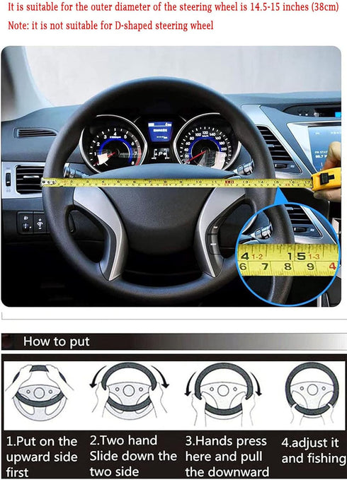 Stylish Cute Cat Steering Wheel Cover for Women Girl,Leather Auto Car Steering Wheel Cover Universal Fit 15 Inch Car Interior Accessories (Black&P...