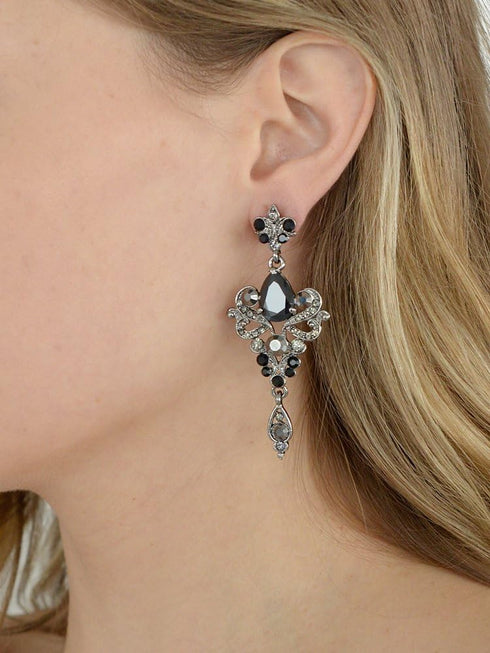 Mariell Vintage Black and Grey Crystal & CZ Chandelier Dangle Earrings for Fashion, Prom, Bridesmaids...