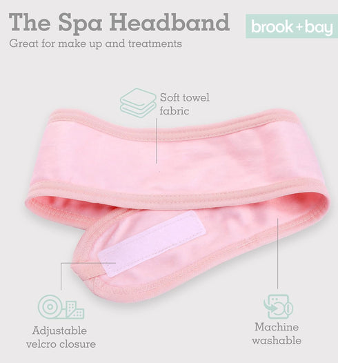 Brook + Bay Spa Headband for Washing Face - Makeup & Skincare Face Wash Head Band - Face Mask Towel Terry Hair Band for Women - Pink...