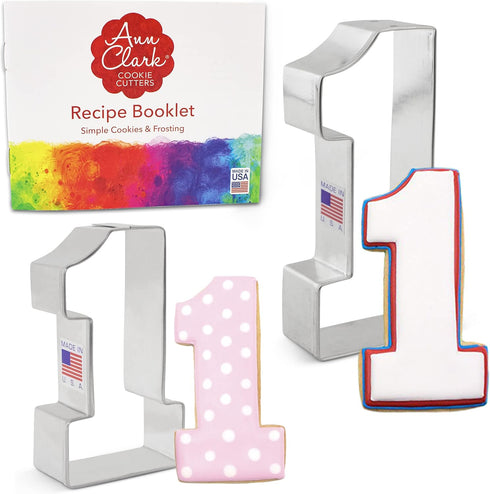 Number 1 Cookie Cutter 2-Pc. Set Made in USA by Ann Clark, 3.25", 4.5"...