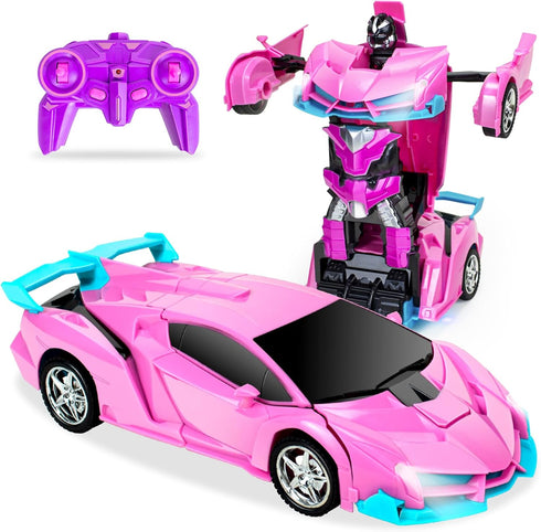 RC Cars, Pink Remote Control Car Toys for 3 4 5 6 7 8 -12 Year Old Girls, 2.4Ghz Transformation Robot RC Cars with Headlight& One-Button Deformati...