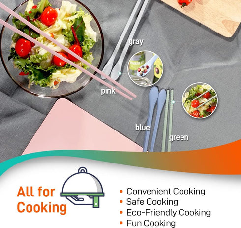 Reusable Long Silicone Cooking Chopsticks with Spoon 12 Inches Dishwasher Safe BPA-free Non-Slip Pastel Color Kitchen utensils Made in Korea (Past...