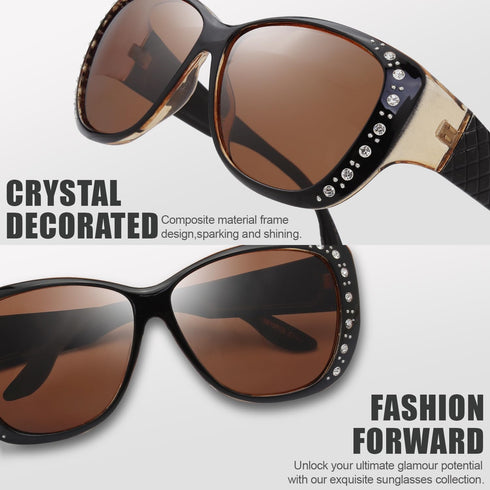 The Fresh Fit Over Glasses Rhinestone Polarized Sunglasses for Women FR1F5610 - Leather Eyeglasses Case...