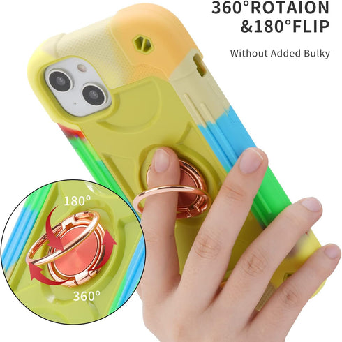 for iPhone 14 Plus Case 6.7 Inch with Ring Stand, with 2 Pack Glass Screen Protector + 1 Pack Camera Lens Protector,Heavy-Duty Shockproof Military...