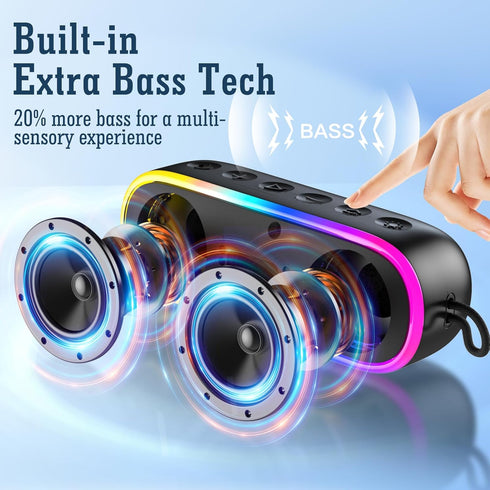 LENRUE Bluetooth Shower Speaker,IPX7 Waterproof Portable Wireless Speakers,20W Clear Sound,Extral Bass,Dynamic Lights,Outdoor Speaker for Pool,Bea...