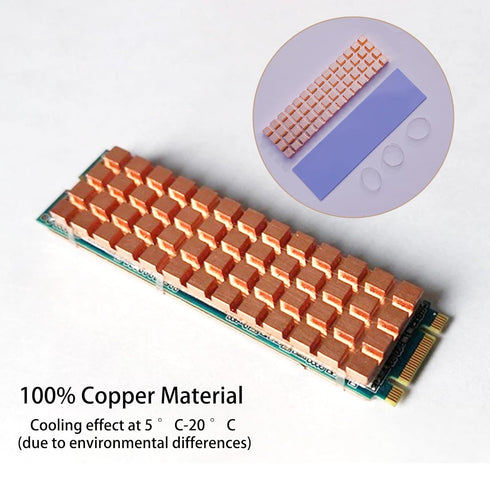 M.2 2280 SSD Heatsink Copper Kit, 67x18x4mm Cooler Heat Sink + Silicone Based Thermal Pad for Cooling M.2 SSD, NVME SSD, SSD...