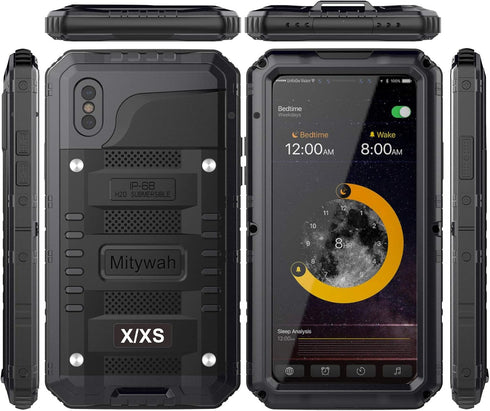 Mitywah Waterproof Case for iPhone X/XS, Heavy Duty Durable Metal Full Body Protective Case Built-in Screen Protection Waterproof Shockproof Dustp...