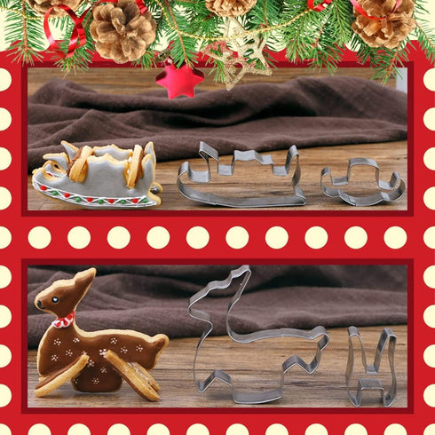KAISHANE 3D Christmas Cookie Cutter 8 Piece Set Holiday Cookie Biscuit Cutter Set - Snowman Christmas Tree Reindeer and Sled for Kids Christmas Pa...