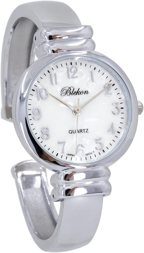 Blekon original mother of pearl cuff bracelet watch for women with 31mm case Japanese quartz movement metal hinged bangle style cuff wrist watch f...