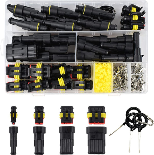 352Pcs 26 Kits Waterproof Automotive Wire Connectors Kit 1/2/3/4/ Pin Automotive Electrical Connectors Male and Female Wiring Connectors Kit 22-16...