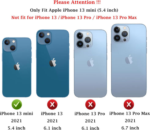 for iPhone 13 Mini Case with Camera Lens Cover HD Screen Protector, Dual Layer Military Grade Drop Protection Magnetic Ring Holder Kickstand Prote...