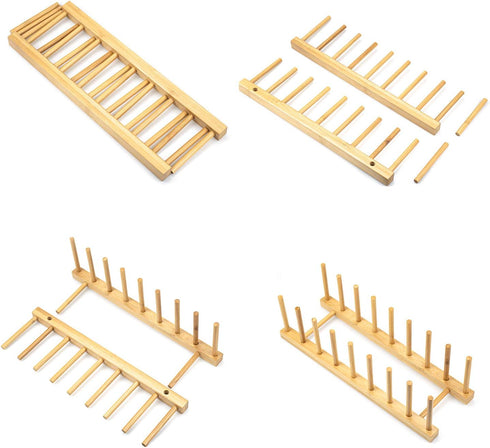 Lawei 4 Pack Bamboo Dish Drying Rack, Plate Rack Stand Pot Lid Holder, Dish Organizer Racks for Plates, Cups, Bowls, Cutting Board, Drying Rack St...