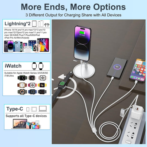 6FT/1.8M 4 in 2 Watch & Phone Charger Cable, MFi Certified, for Apple Watch/iPhone/AirPods, USB Type C, Lightning Compatible, Over-Current Protect...