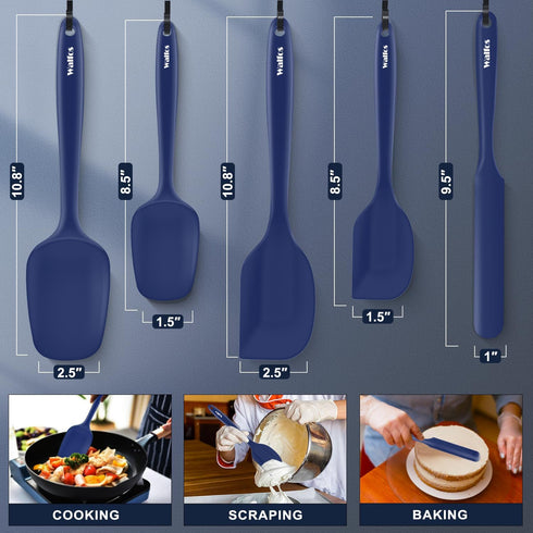 Walfos Silicone Spatula Set (5pcs) - 600? High Heat Resistant Kitchen Spoon Navy Blue Spatulas for Cooking Mixing & Baking, Strong Steel Core and ...