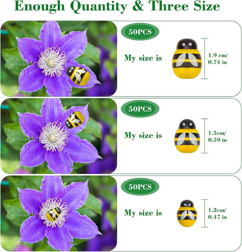 150PCS Tiny Bees Craft, 3 Size Self-Adhesive Embellishments Painted Small Bees Wood Bumble Bee Stickers for Scrapbooking Decoration and DIY Craft ...