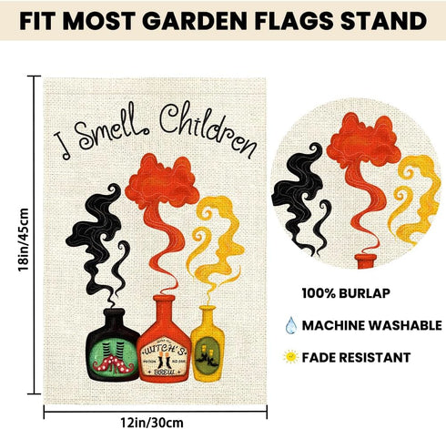 Halloween Garden Flag,12x18 Inch Halloween I Smell Children Farmhouse Flag Burlap Vertical Double Sided Halloween Sisters Witches Flags Seasonal H...