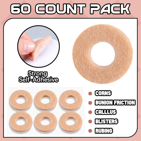 60 Pcs Felt Callus Cushions for Bottom of Foot Round Feet Corn Pads Adhesive Foot Callus Pads Soft Foot Callous Cushions Bulk for Women Men Feet T...