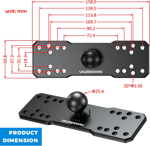 1" Ball Aluminum Alloy Fish Finder Mounting Plate, Universal Marine Electronic Mount Plate for Garmin, Lowrance, Humminbird, Raymarine, for RAM Mo...