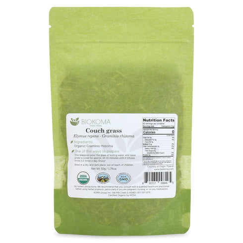 Biokoma Pure and Organic Couch Grass Dried Cut Root 50g (1.76oz) in Resealable Moisture Proof Pouch, USDA Certified Organic - Herbal Tea, No Addit...
