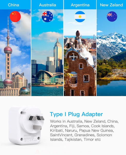 US to Australia New Zealand Power Plug Adapter, Australia Travel Adapter with 2 Outlets 3 USB Ports(2 USB C), Type I Plug Adapter for USA to Austr...