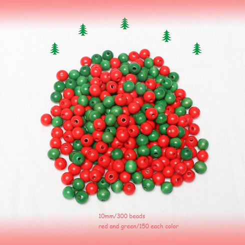 300Pcs10mm Wood Beads for Craft/Christmas Decor Red and Green Painted Wooden Beads Hole 3mm, Loose Spacer Beading Supplies for Jewelry Making/DIY ...