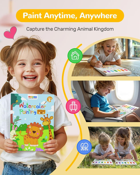 TECJOE Paint with Water Coloring Books for Toddlers, 26 Pages A to Z Animal Watercolor Paint Set with 3 Brushes, Mess Free Watercolor Painting Kit...