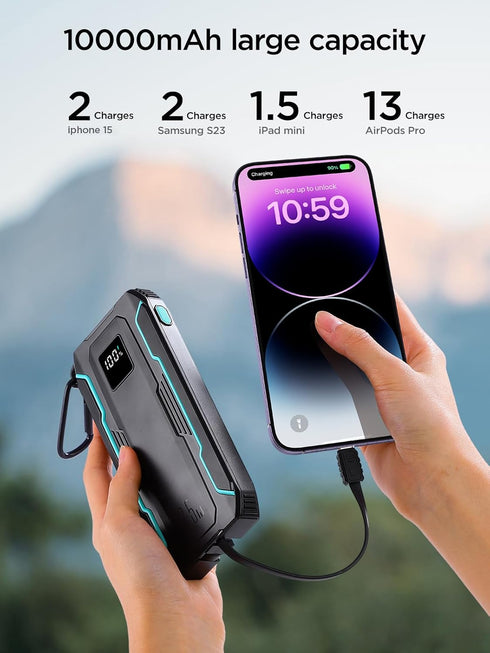 JOYROOM Portable Charger, 10000mAh 4 Outputs Fast Charging Portable Power Bank with Built in Cable, 22.5W PD Battery Pack with Flashlight and Cara...