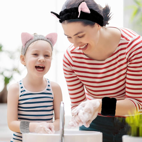 6 Pcs Spa Headband Face Wash Headband and Wristband Set, Cute Make Up Cat Ears Headband Plush Animal Makeup Skincare Headbands with Face Washing W...